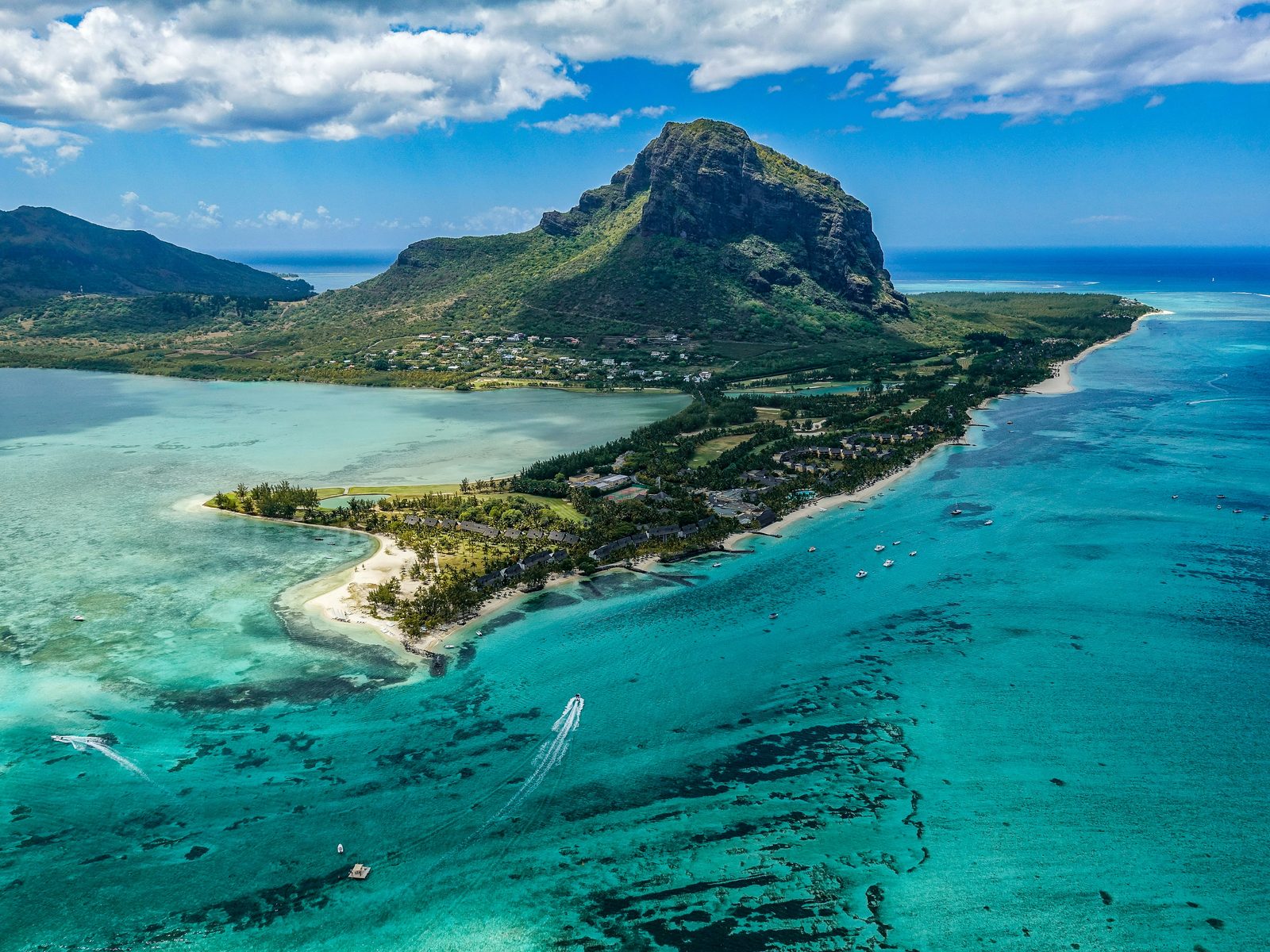 Aerial view of Le Morne Brabant and the lagoon, Mauritius
